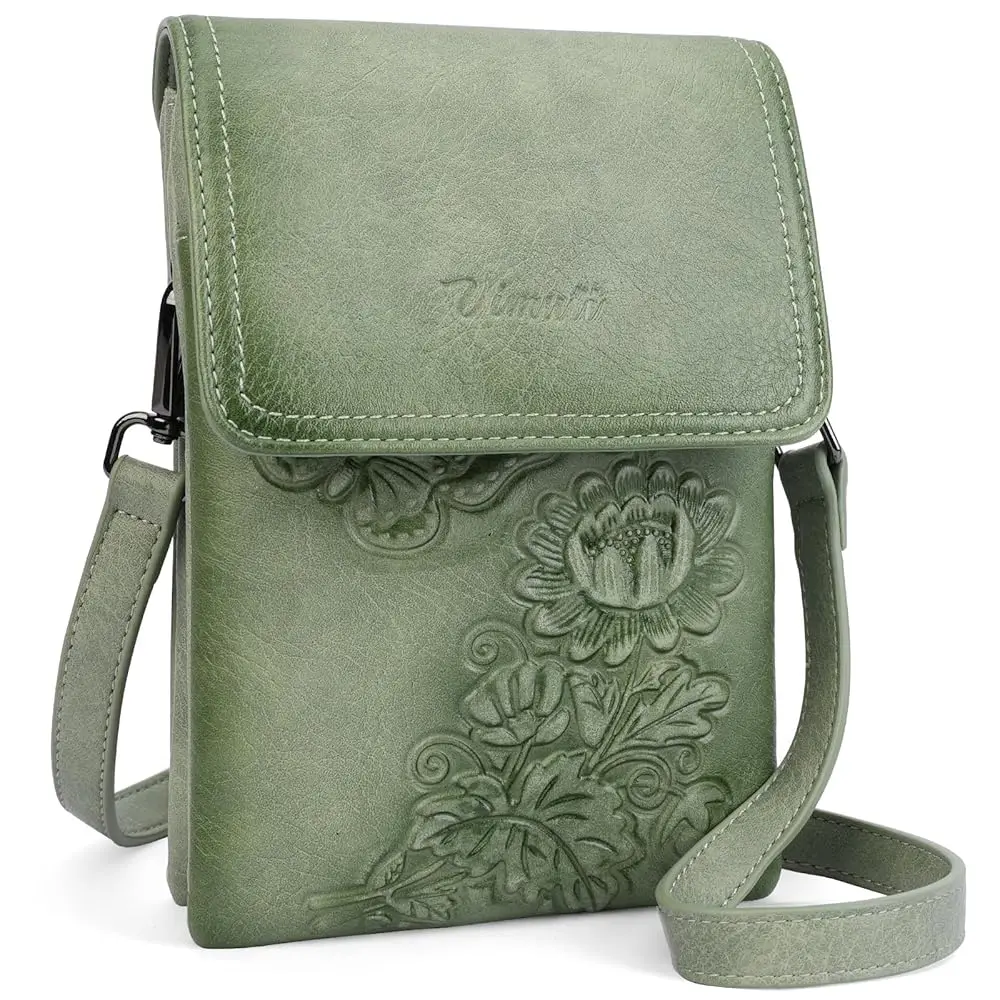 

Small Crossbody Bags for Women Trendy Vegan Leather Cell Phone Bag Embossed Flower Design Wallet Purses with Strap