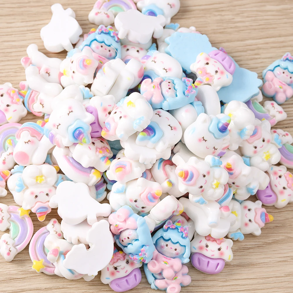 Tusember 15 Stück gemischte süße Regenbogen-Einhorn-Charms aus Kunstharz mit flacher Rückseite für DIY-Telefonhülle, Zubehör, Damen, Mädchen, Kinder, Spielzeug – Detail 3