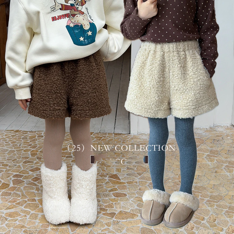 

Шорты для маленьких девочек, однотонные плюшевые шерстяные штаны для маленьких девочек, новые зимние флисовые детские штаны с эластичной резинкой на талии для девочек