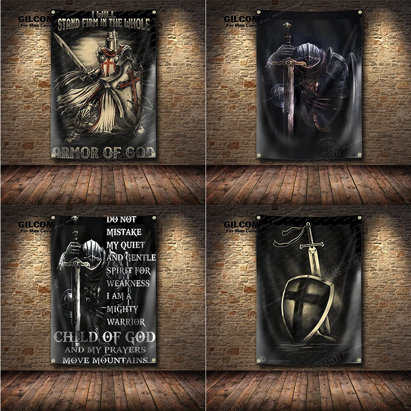 The Knights Templar  Banner Flag Armor Of God Darkness USA Poster Wall Art Decor AD Vintage Sign Man Cave Garage Pub Club Bar