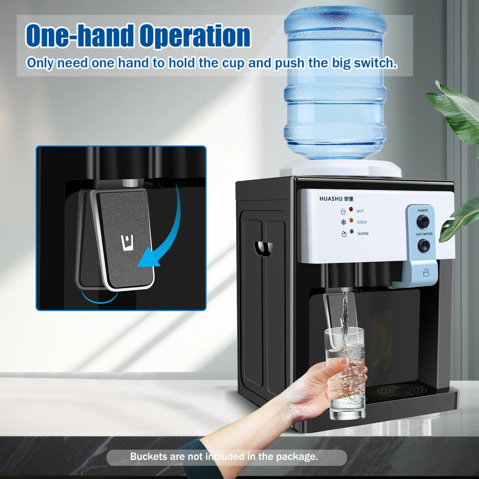 Water Cooler Countertop Water Dispenser, Hot Cold Energy Saving Compact Stainless Steel, Easy Operation for Home Office Tabletop