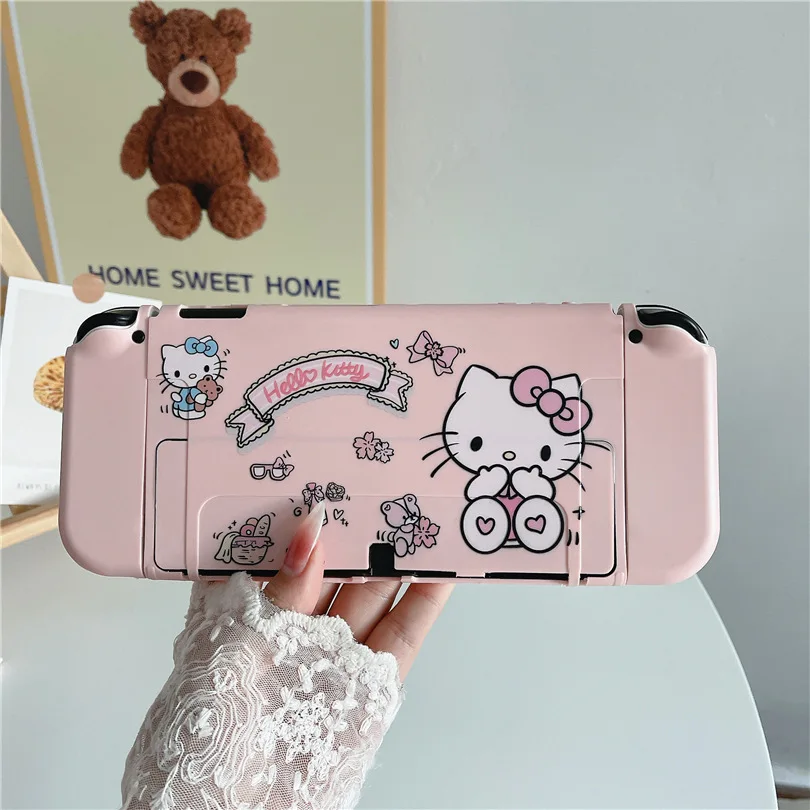 MINISO Hello Kitty Charging Dock Station Cover Protective Shell for Nintendo Switch Oled NS Console Crystal Protector Skin