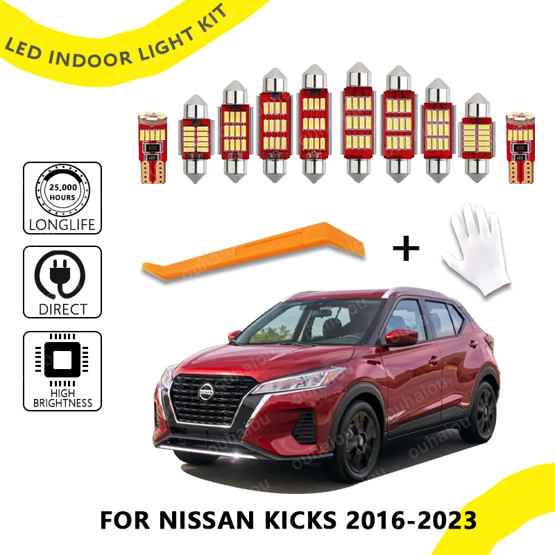 

11Pcs For Nissan Kicks 2016 2017 2018 2019 2020 2021 2022 2023 Accessories LED Interior Reading Dome Trunk Light Bulb Kit