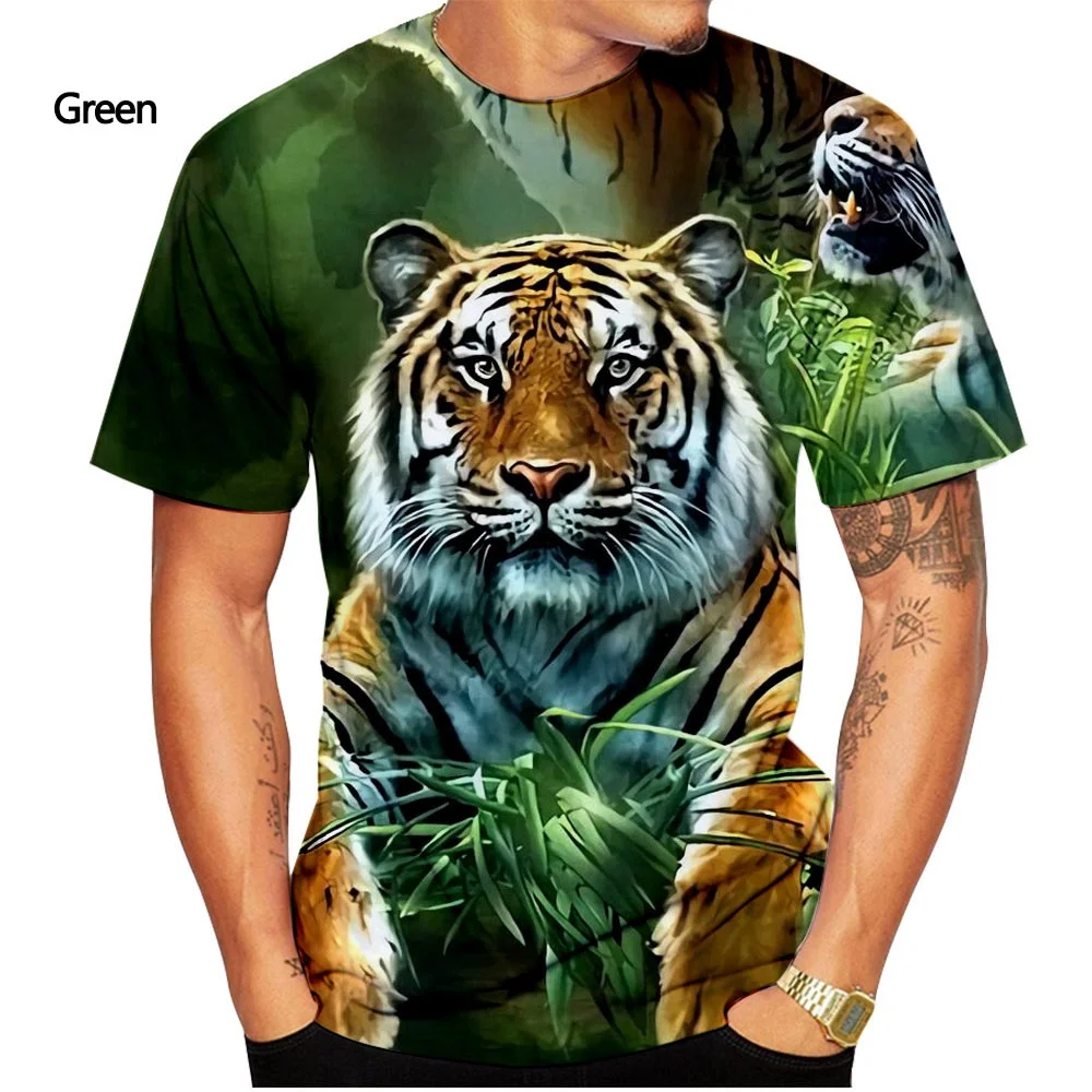 2022 new fashion men\'s 3D tiger print T-shirt summer short-sleeved sweatshirt quick-drying ultra-thin men\'s clothing