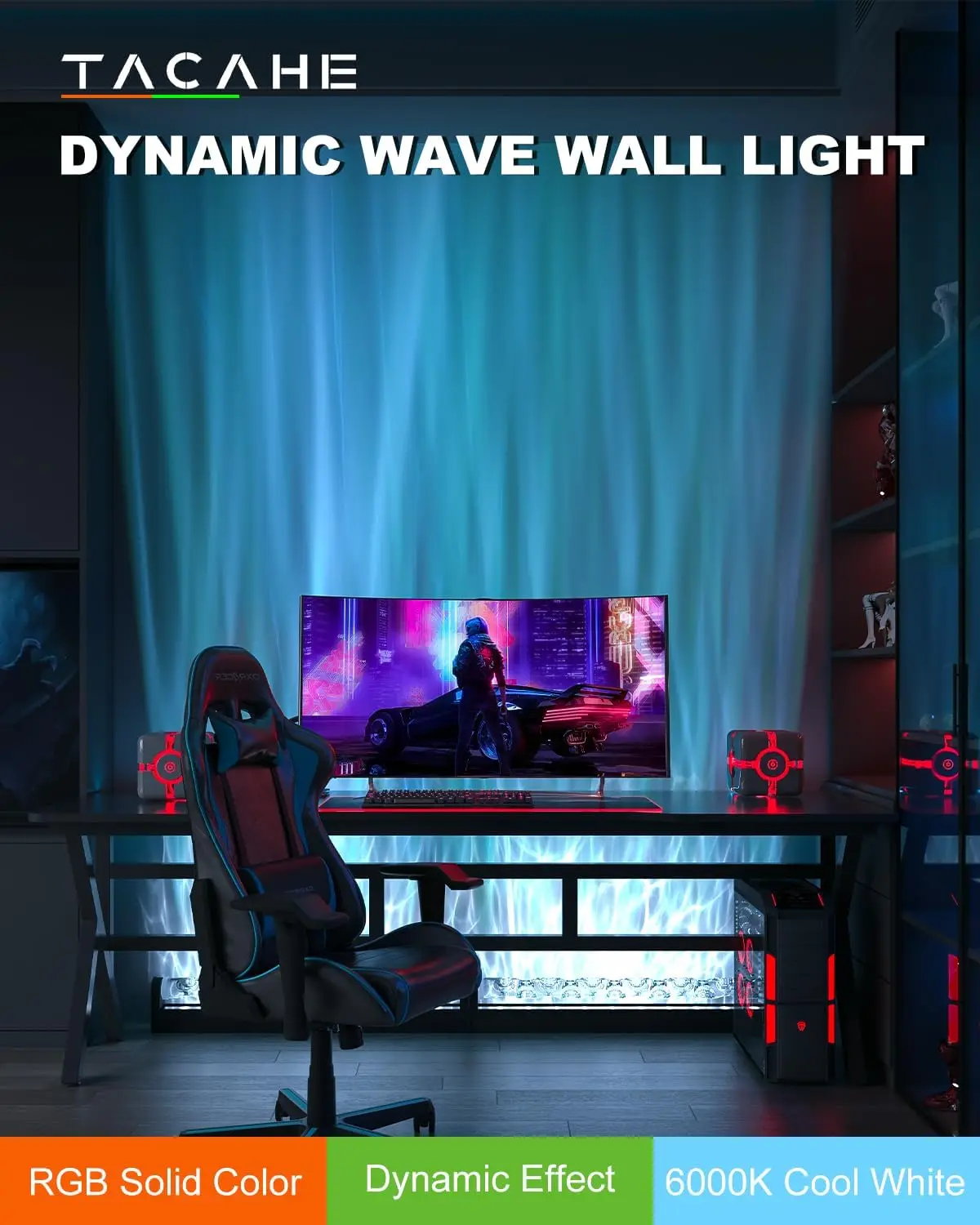 TACAHE RGBW Dynamic Wave Wall Light - Flowing Water, Aurora Visual - Color Changing Wall Washer Lamp with Remote & APP - Ambient