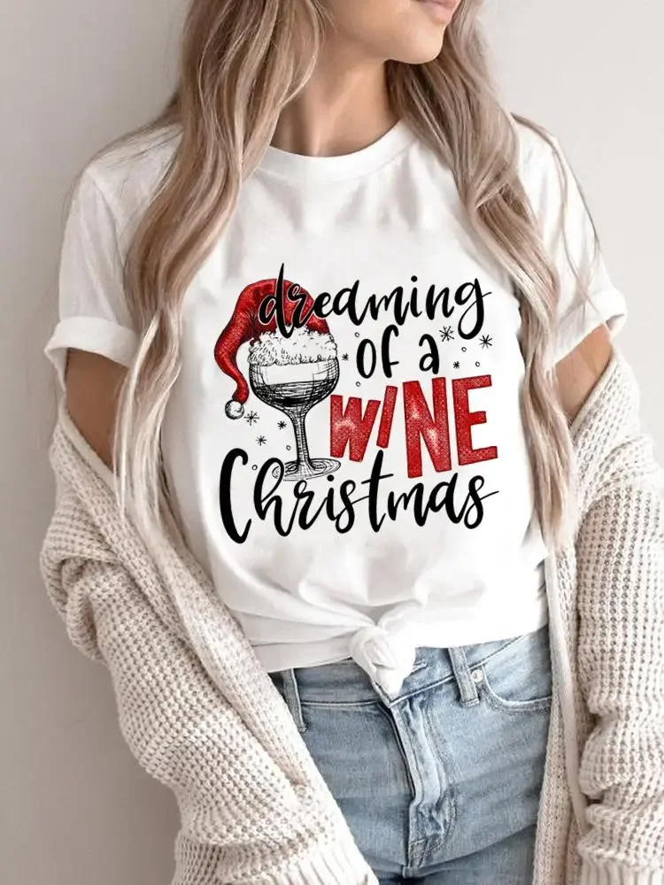 Merry Christmas Women Holiday Shirt Clothing Print T Top Santa Claus Happy Time Graphic Tee Fashion Female New Year T-shirts