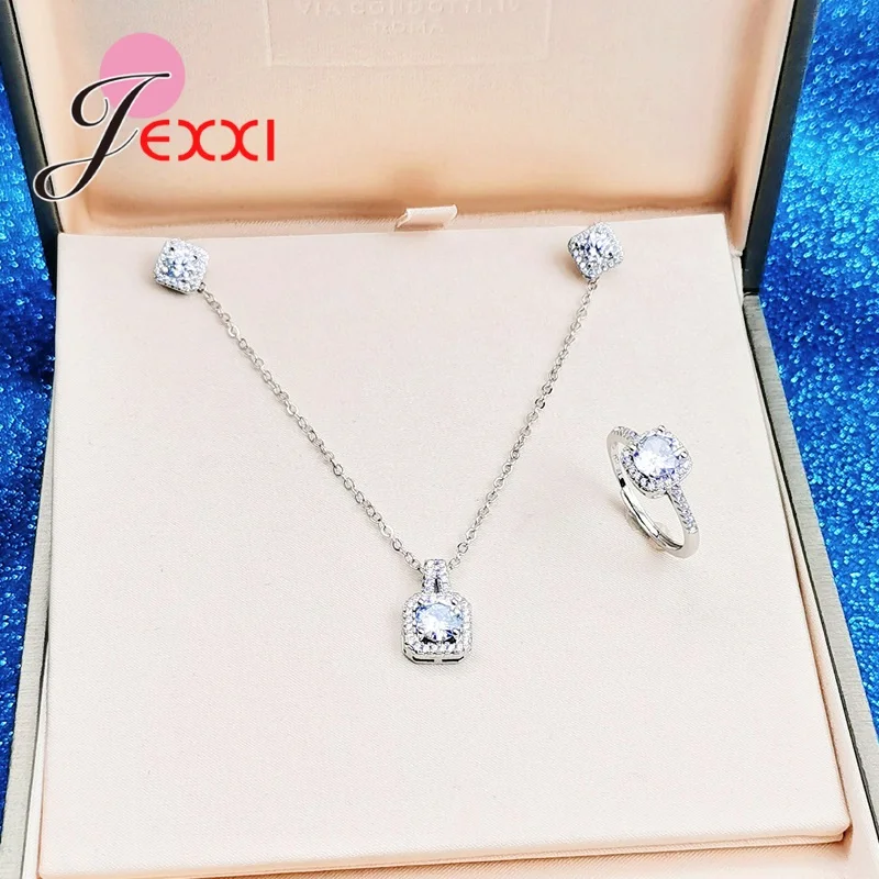 100% Real 925 Sterling Silver Jewelry Sets for Woman Female Super Shiny Cubic Zircon Stone Inlay Wedding Engagement Accessory