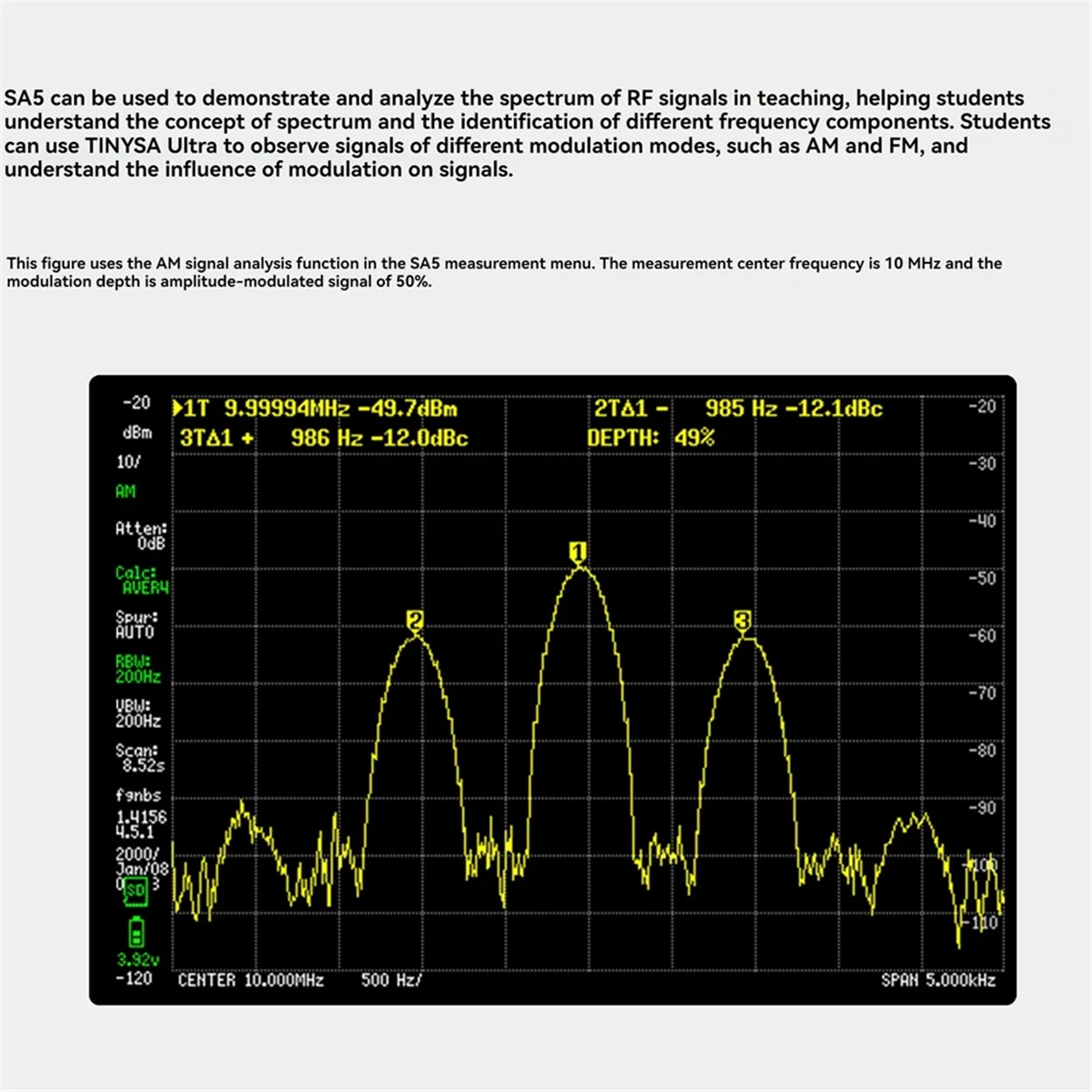 PORTXVNSA 4inch IPS LCD SA5 Multi-Function Handheld Spectrum Analyzer 100k-5.3GHz Signal Generator with Battery Vogue