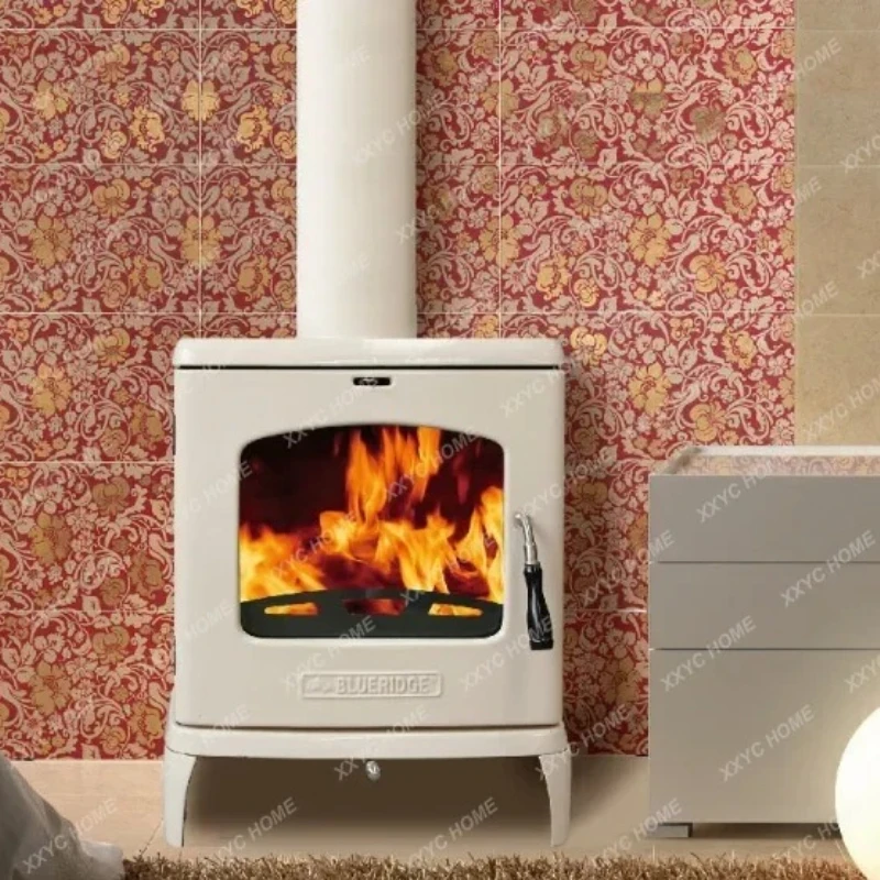 X-S villa wood burning fireplace enamel white Cast iron fireplace heating fireplace modern home HG