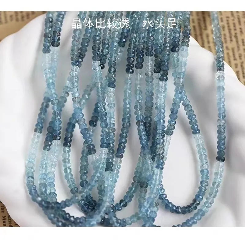 AQUAMARINE gradient BLUE Roundelle faceted 4-4.5mm nature  for DIY making jewelry  42cm FPPJ wholesale