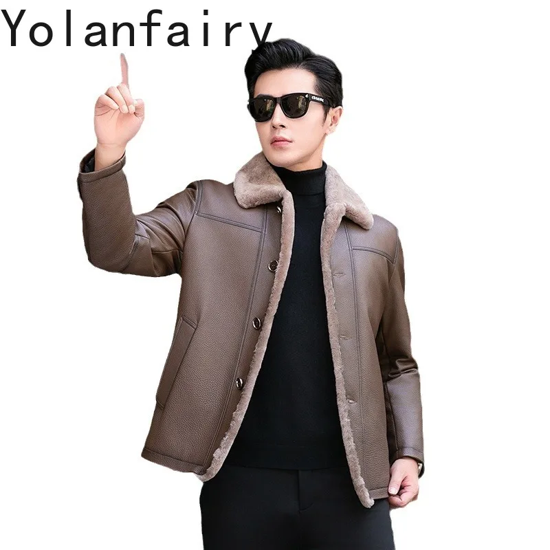 YOLANFAIRY Genuine Leather Jacket Men Real Cowhide Man Luxury Clothing Winter Jacket for Men High Quality Short Style парка 2024