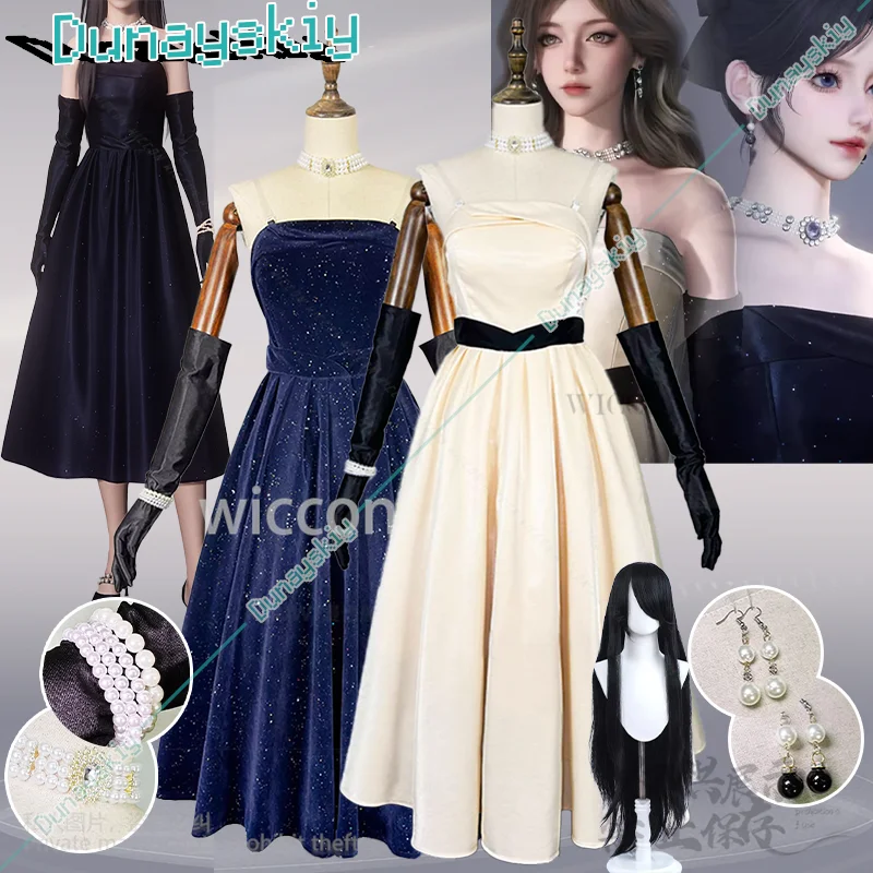 

Love And Deepspace Game Cosplay Anime Heroines Melted Glow White Evening Dress Soaked Night Black Lolita Wig Necklace Customized