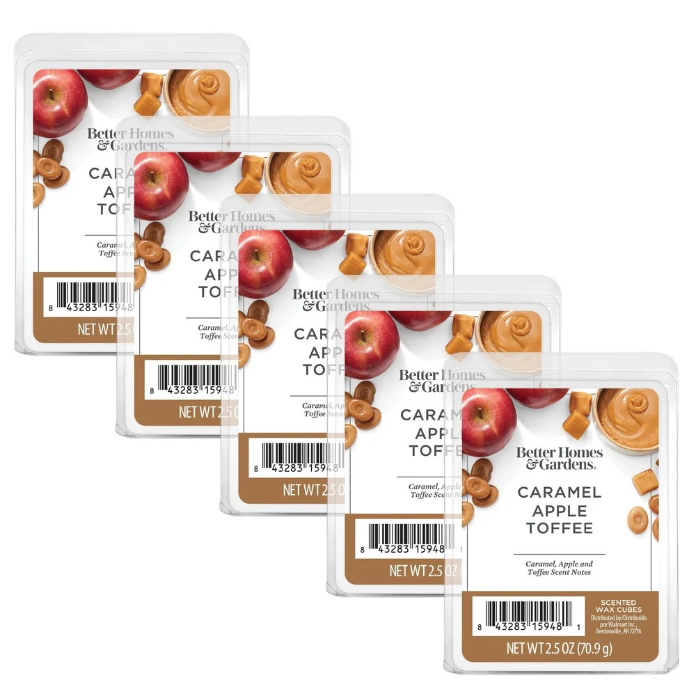 Карамельный яблочный ириска, ароматические восковые блюда, 5 упаковок, высокоароматические многоразовые кубики воска, легко очищаемые, без остатков сажи с пламенем, идеально подходят