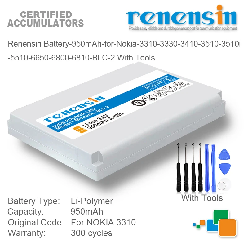 

Renensin High Capacity Battery BLC-2 BLC 2 BLC2 for Nokia 3310 3330 3410 3510 5510 3530 3335 3686 3685 3589 3315 3350 3510