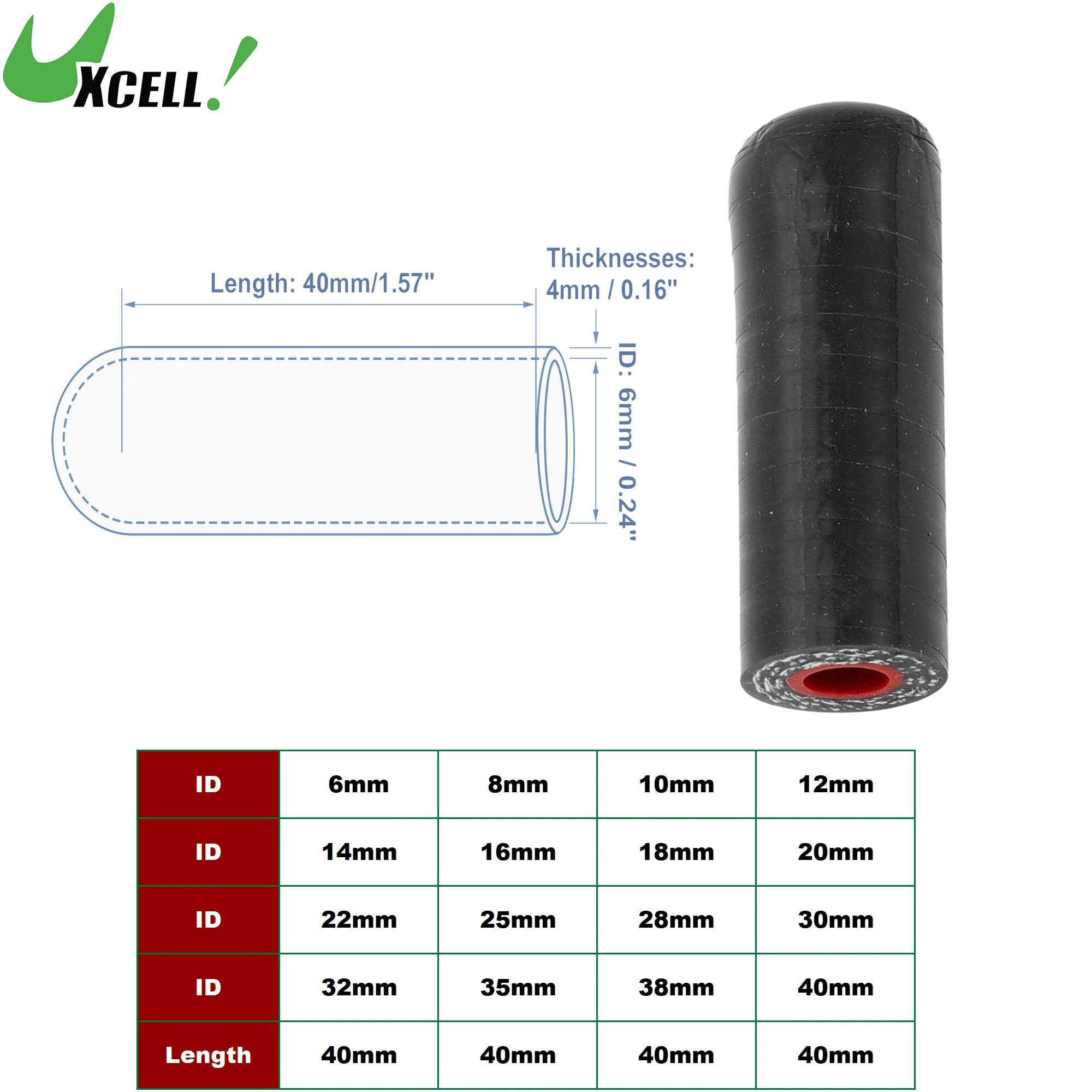 

UXCELL 40mm Long 6/8/10/12/14/16/18/22/25/30/32/35mm ID Car Silicone Rubber Hose End Cap Silicone Reinforced Blanking Cap Black