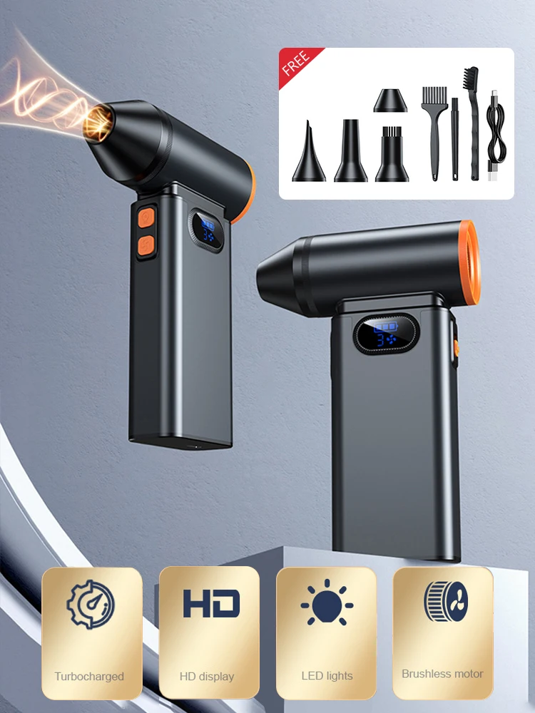 200000RPM Mini Turbo Jet Fan Brushless Motor 180W Wind Force 4-Speed Modes Handheld Duct Fan Portable Turbo Fan Type-C Charging