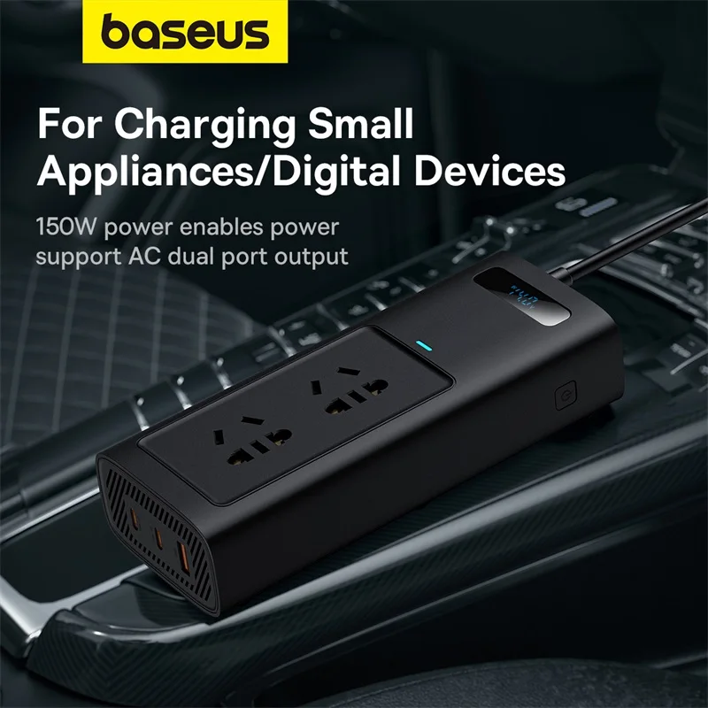 Baseus 150W Car Inverter Pro DC 12V to AC 220V 110V Auto Power Inversor USB Type C Fast Charger For Car Power Adapter