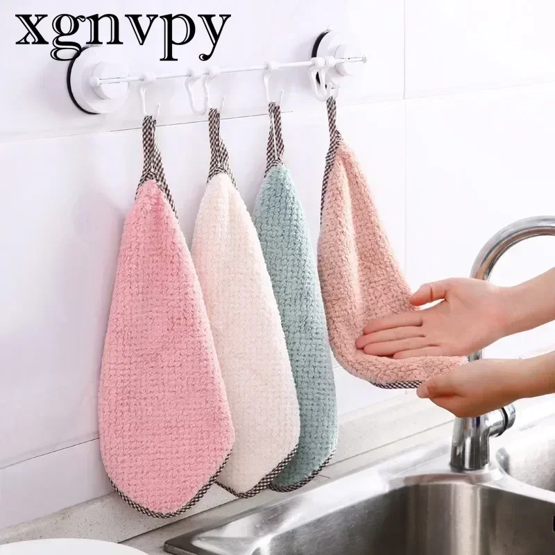 xgnvpy Enlarged Thickened Hand Towels Kitchen Household Hanging Coral Velvet Towels Double-sided Dishcloth Absorbent Cloth