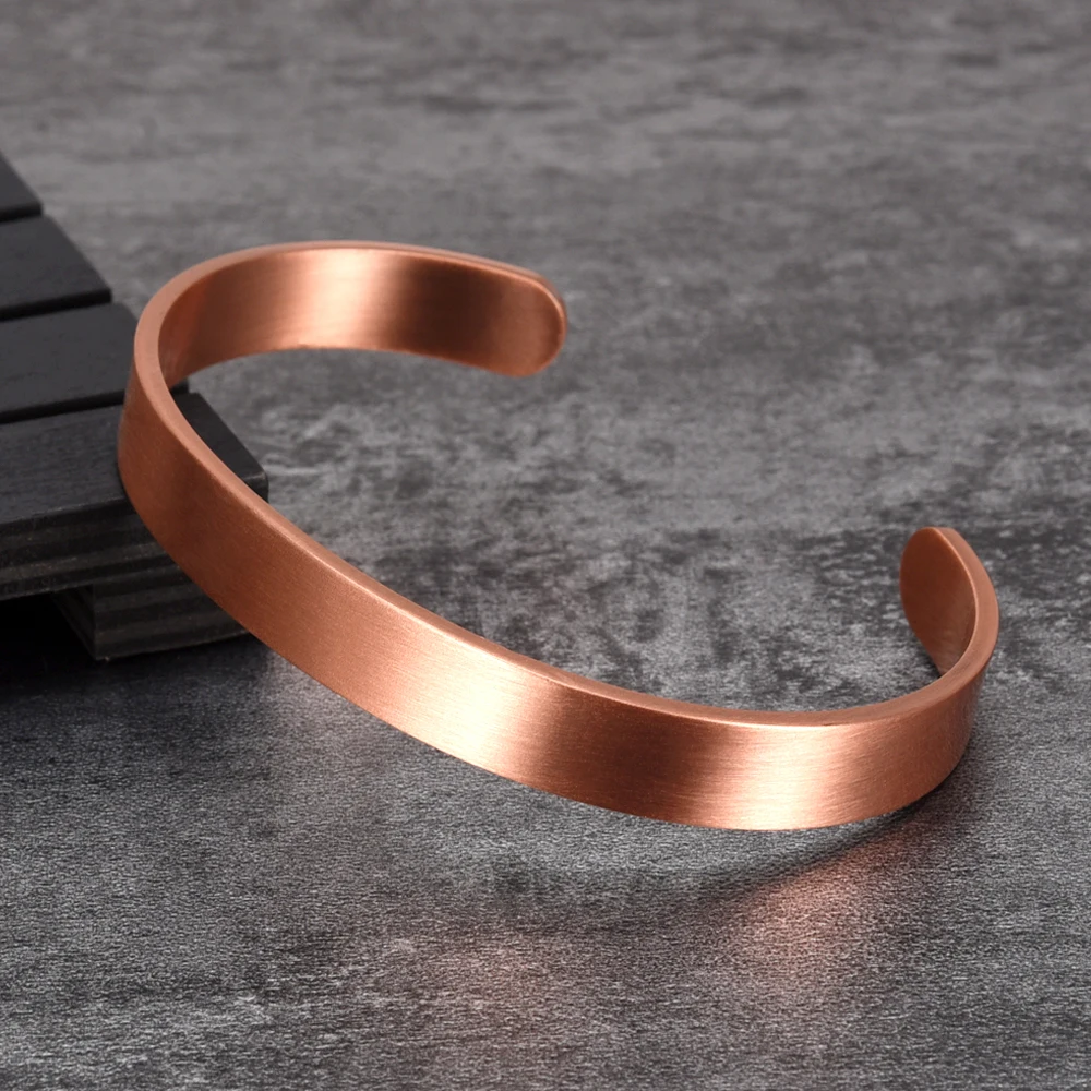 Vinterly Pure Copper Bracelets Matte Adjustable Open Cuff 9.5mm Wide Bangles Soft Metal Resizable Jewelry for Men Women Gifts