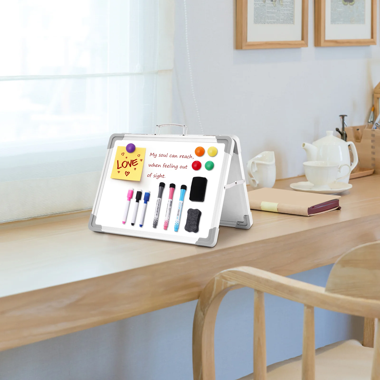 Small Dry Erase Board for Kids Double Side Whiteboard with Handle Foldable Writing Magnetic Personal Planner Child Easel