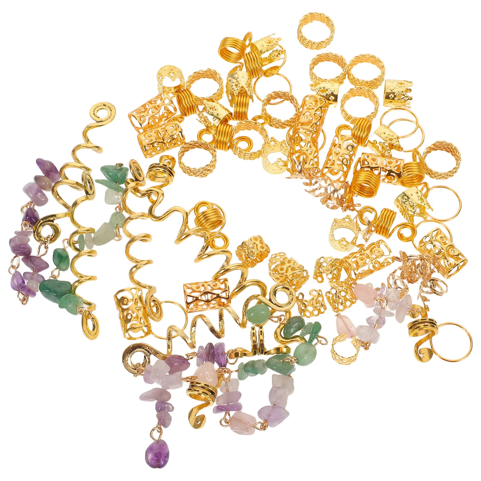 

80Pcs Natural Stone Hair Charms Ethnic Braid Jewelry Metal Dreadlock Cuffs for Women Festivals Parties Stone Hair Charms