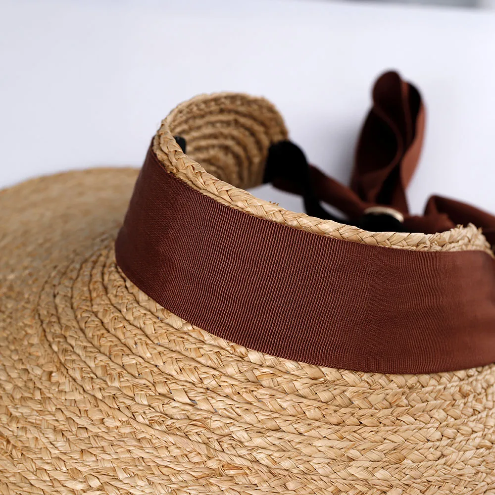 Tampa superior vazia 100% RAFFIA balde chapéus senhoras cap chapéu de palha dos homens arco Chapéu de Praia chapéu de noiva chapéus das mulheres para o sol Chapéu Ao ar livre