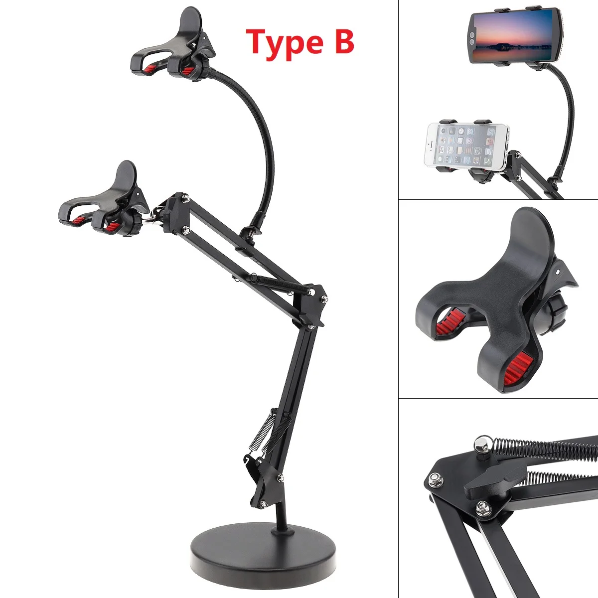 Extendable Cell Phone Holder with Suspension Boom Scissor Long Arm Mount Stand for Live Broadcast Studio Chatting