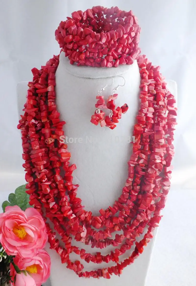 

New African Coral Beads Jewelry Set Fit Wedding Party 20"-26"