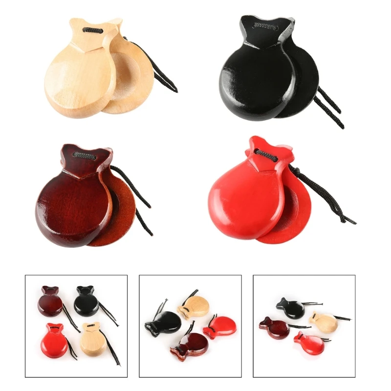 

2 Pcs Spanish Castanets with String Traditional Flamenco Castanets Percussion Orff Music Instrument Easy to Play