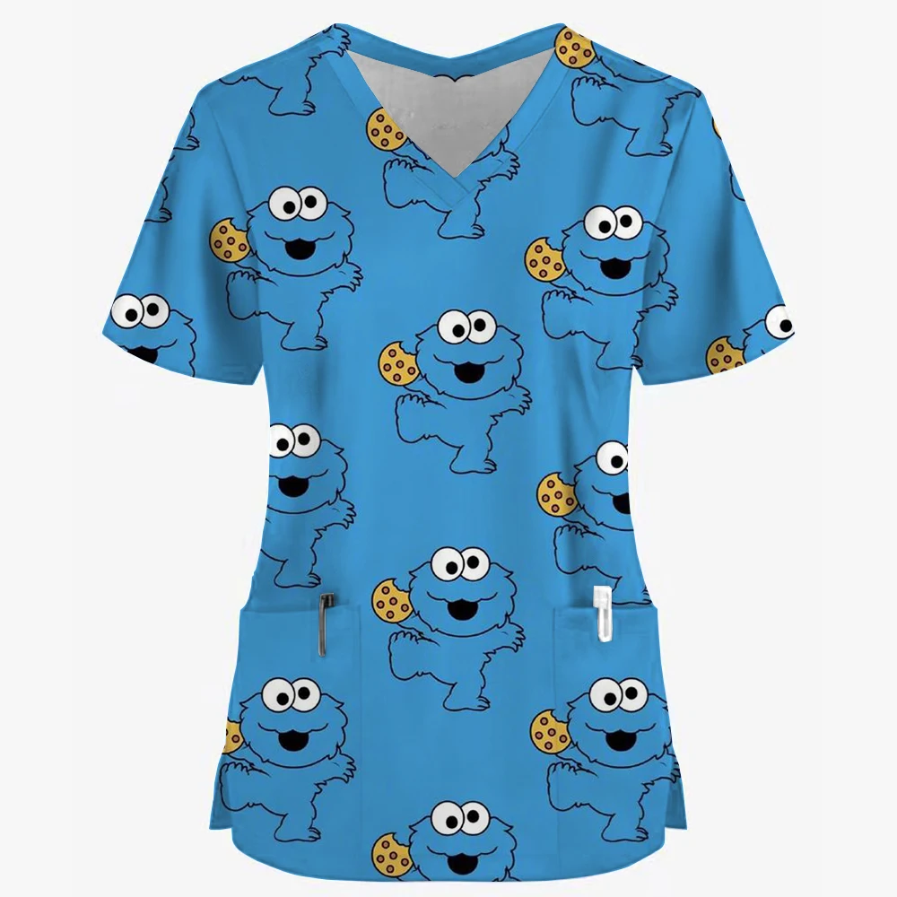 Wholesale of new Toy Story Strawberry Bear cartoon printed nurse clothing laboratory pet store fashionable slim fit breathable