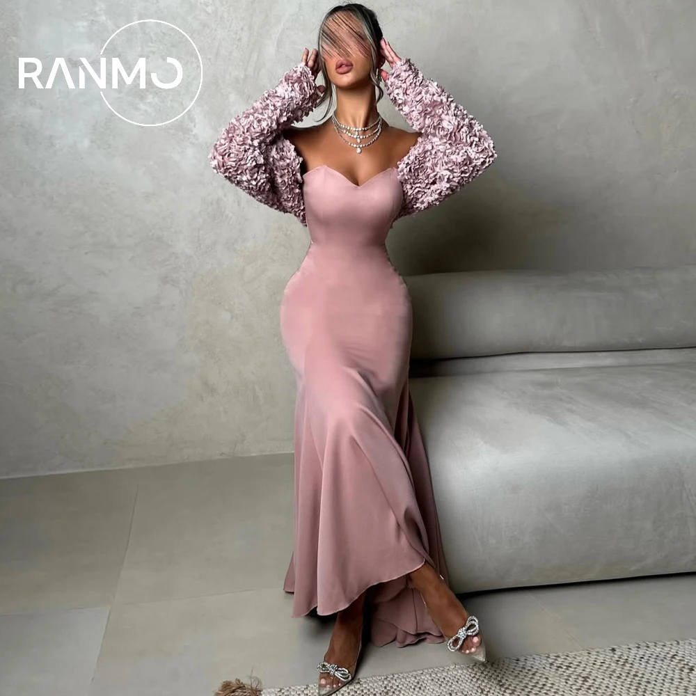 

Ranmo Elegant Pink Prom Dresses Full Sleeve Shawl Pleat Mermaid Prom Dress 2026 Sweetheart Collar vestidos de fiesta de noche