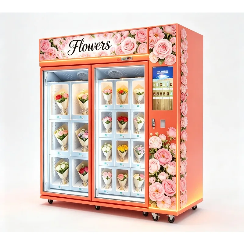 CE 24/7 Service Luxury Flowers Vending Machine Fresh Bouquet Outdoor Commercial Touch Screen Smart Fridge Multi-language