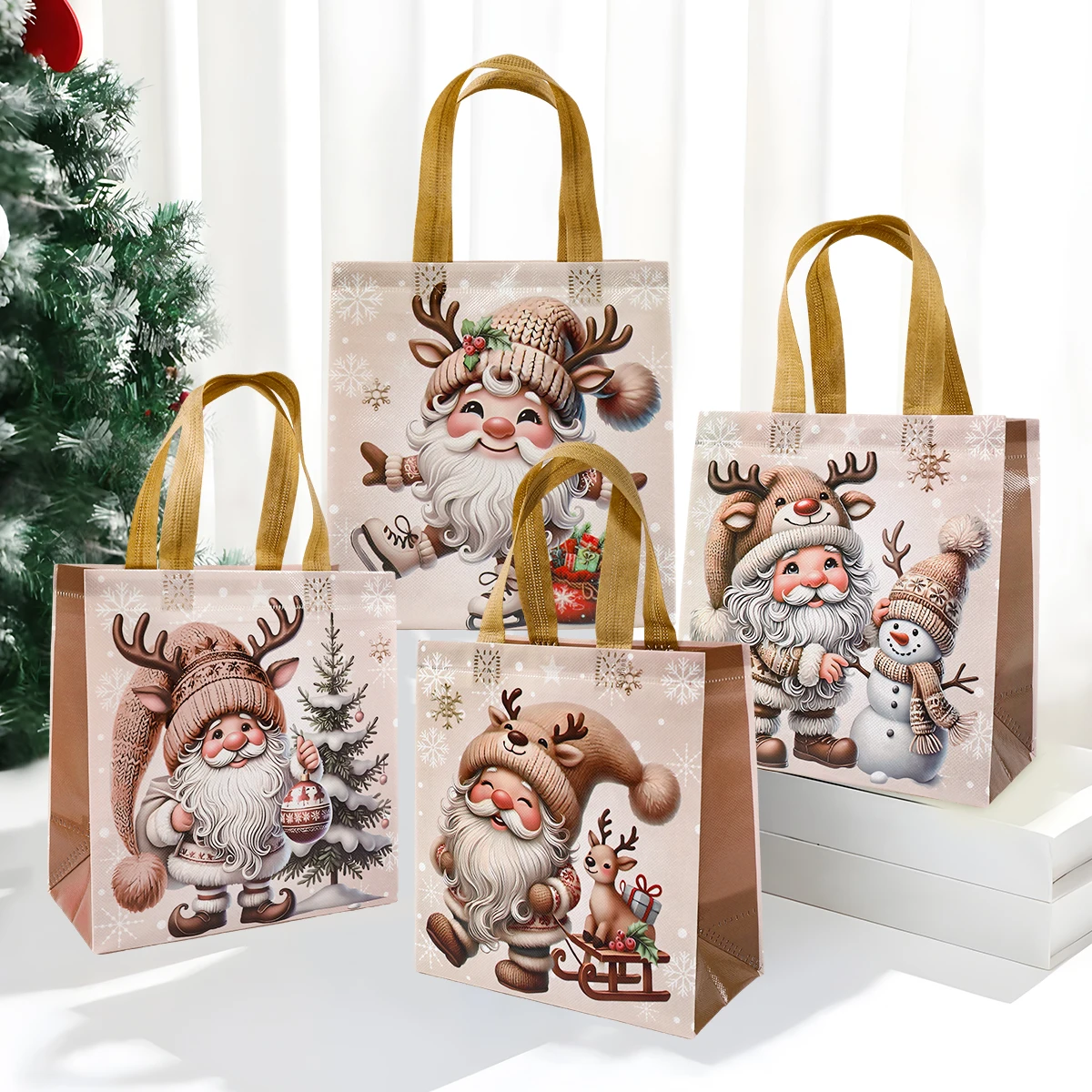 

4pcs Christmas Gift Bags Santa Claus Non-Woven Packaging Bags with Handles Christmas Decorations For Home 2025 New Year Gifts