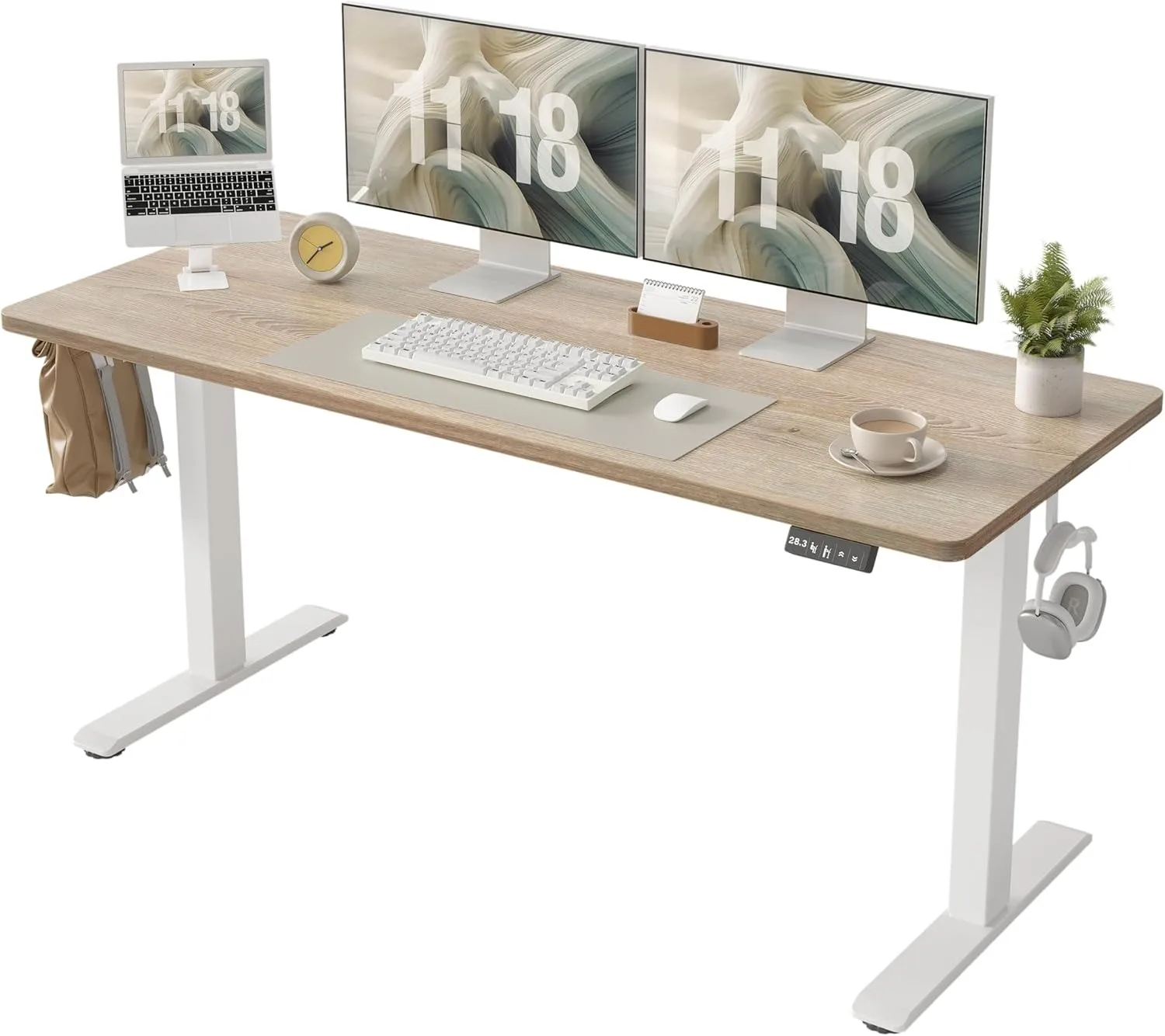 Standing Desk 63 x 24 inch, Electric Height Adjustable Desk with Splice Board, Stand Up Desk, Sit Stand Desk Computer Desk for H