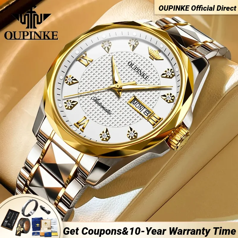 

OUPINKE 3243 Luxury Men's Watches 50ATM Waterproof Japan Automatic Movement Mechanical Wristwatch Diamond Dial Man Hand Clock