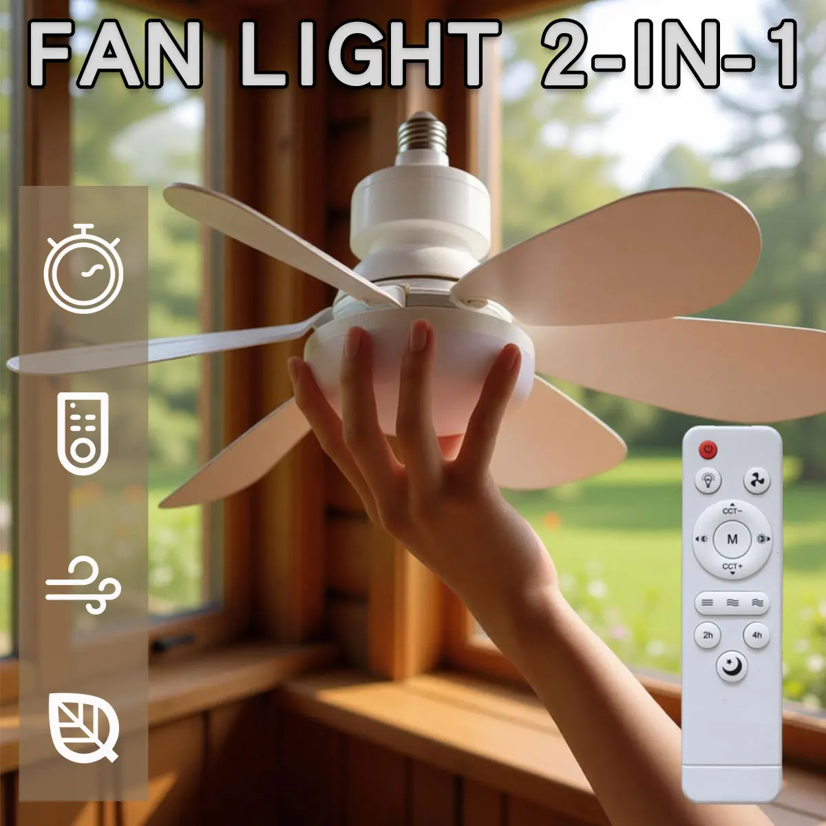 6 Blade Ceiling Fan with LED Light E27 Bulb Socket Remote Control Adjustable Brightness 3 CCT 3 Speeds Timer Fan Lamp 30W 40W