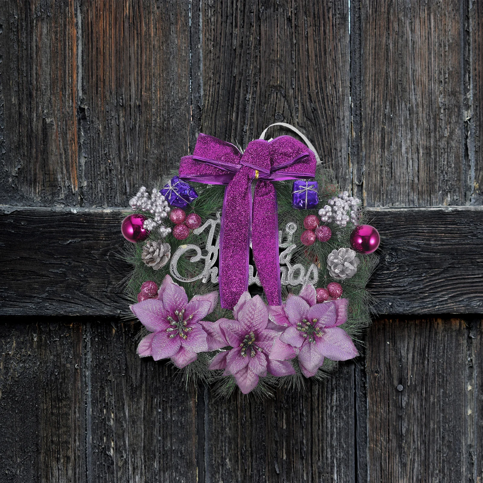 

30cm Purple Christmas Wreath Decor for Home Wall Door Window Party Garland Artificial Pinecone Berry Small Ball