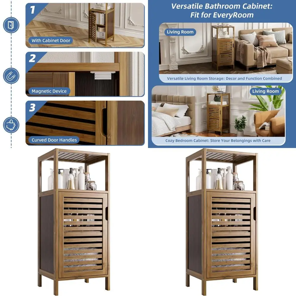 

4-ярусный напольный шкаф из бамбука для хранения вещей в гостиной, на кухне и в спальне, отделка под орех