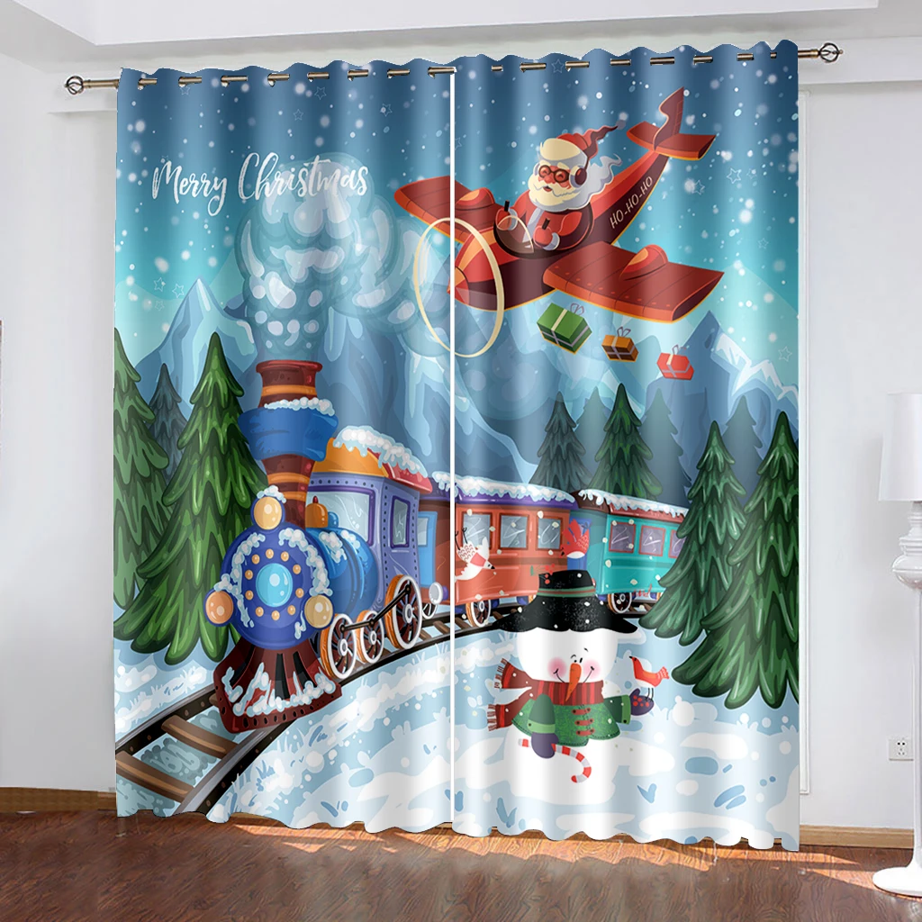 

Kawaii Christmas Curtain Decoration Large Area Cartoon Pattern Santa Claus Curtain Cartoon Car Christmas House Pattern