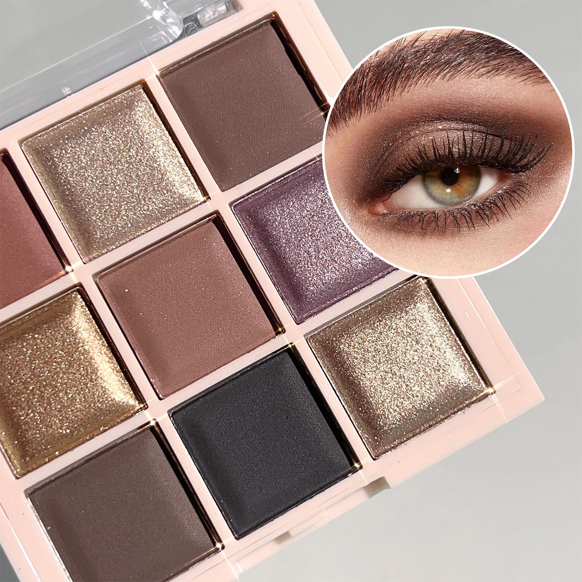 9-Color Eyeshadow Palette with Fine Glitter, Shimmer, Matte, Milk Tea Shades; Mini, Daily Use, Student-Friendly Makeup