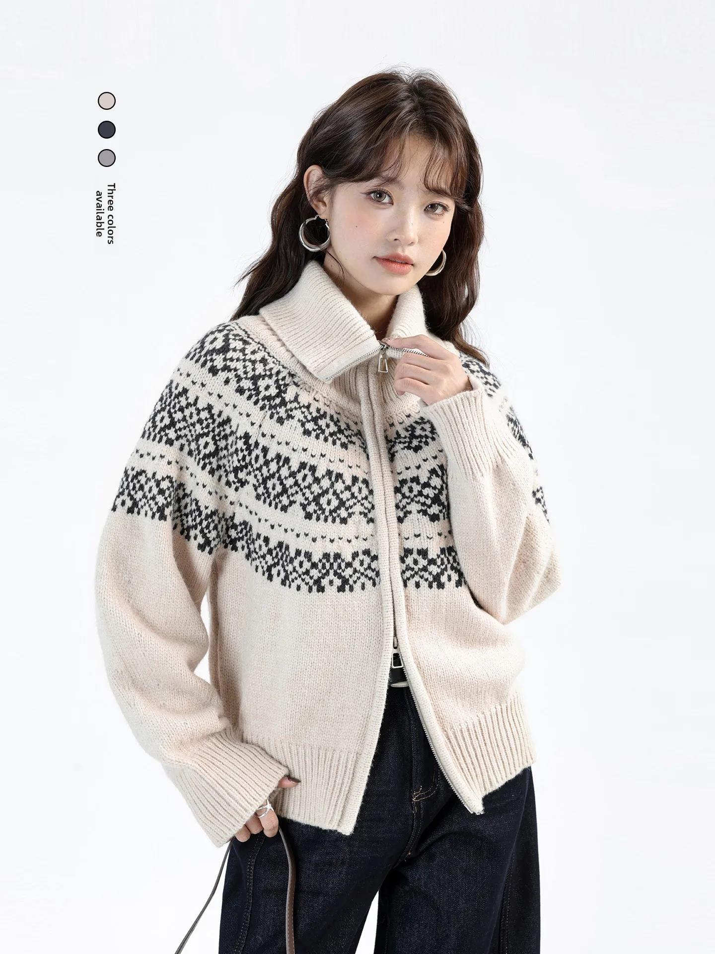 

Корейский свитер-пальто в стиле Fair Isle с отложным воротником, вязаная верхняя одежда, молодежный образ