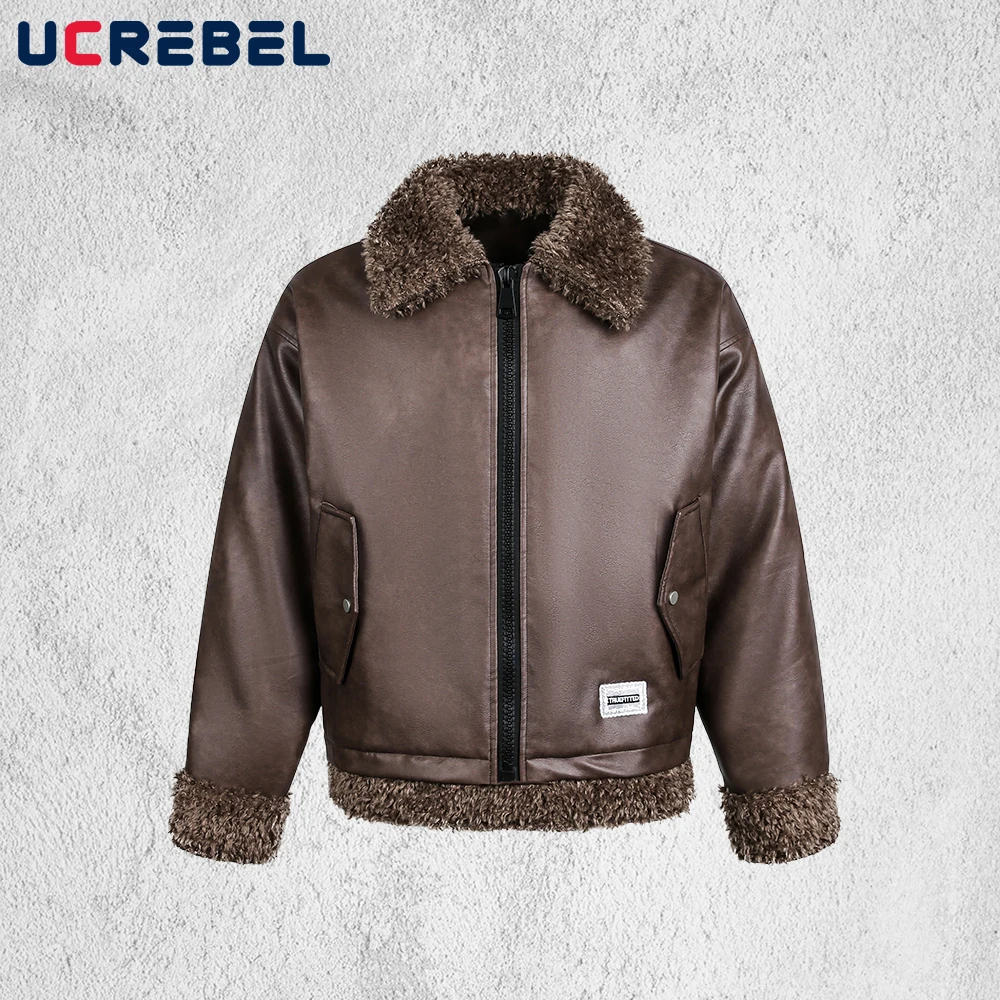 

Стеганая куртка из искусственной кожи Sherpa, мужская ретро уличная зимняя мотоциклетная куртка с толстыми лацканами и длинными рукавами, мужская