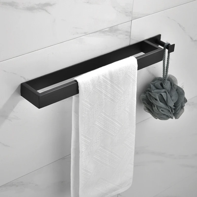 

Towel Bar Black Chrome Brushed Self-Adhesive Free Punching Bathroom Kitchen Toilet Towel Bar Rack with Cloth Hook Single Rod