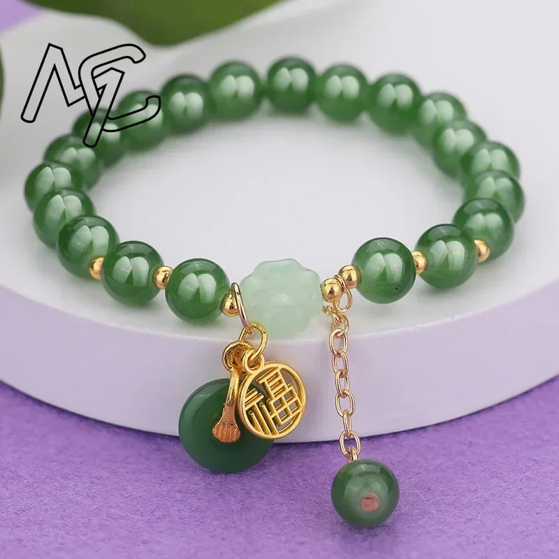 Natural Hetian Jasper 18K Gold Plated Jade Clover Bracelet Exquisite Sexy Young Girls Fashion Jewelry Best Selling Holiday Gift