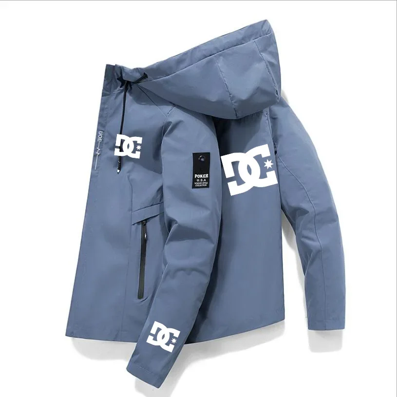 Chaqueta cortavientos con estampado DC para hombre, capucha de montañismo al aire libre, sudadera de pesca, chaqueta deportiva, Otoño, Invierno, 2022