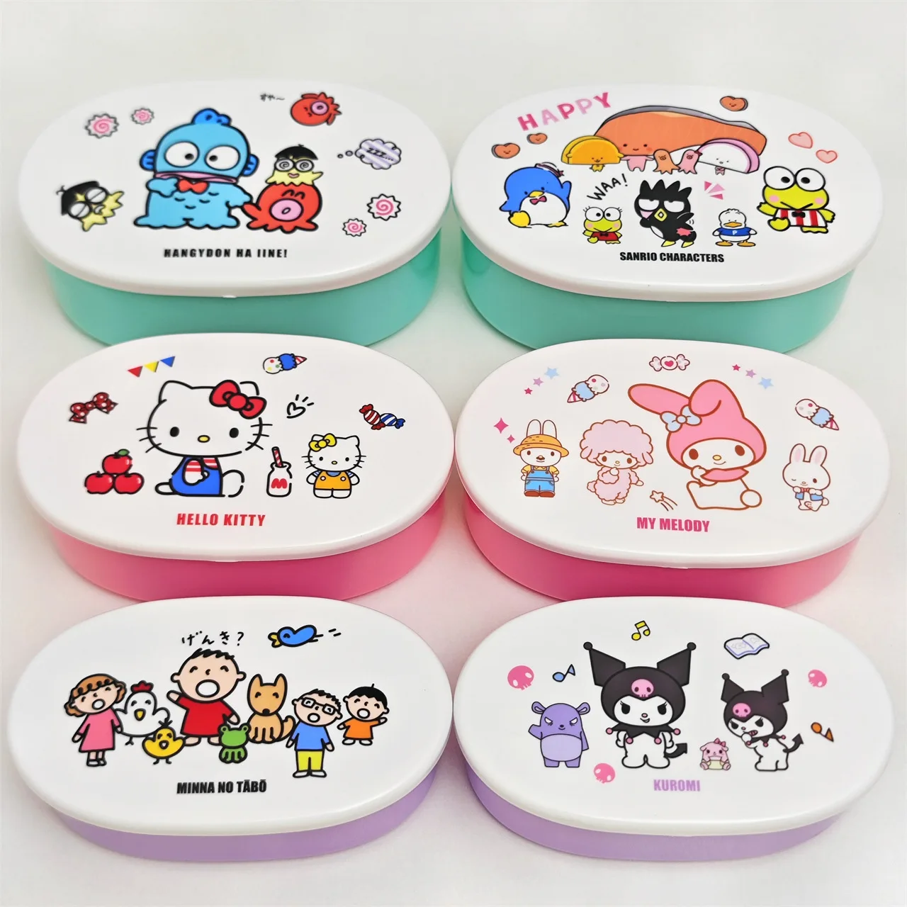 

3Pcs Sanrio Kawaii Anime Bento Box Hello Kitty Y2K Kuromi My Melody Hangyodon Storage Box Portable Baby Food Cutlery Kid Gift