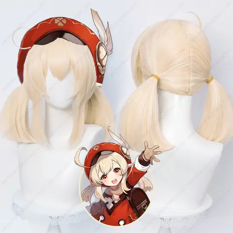 Klee Cosplay Perücken 45cm lange Creme Gold Perücken hitze beständige Kunst haar Anime Rollenspiel Perücken