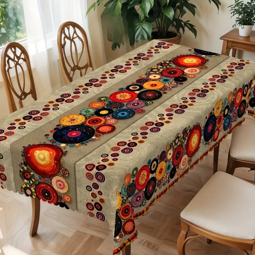 Retro Bohemian Style Pointed Tablecloth, made of polyester fabric, featuring a retro Bohemian pattern printxzj