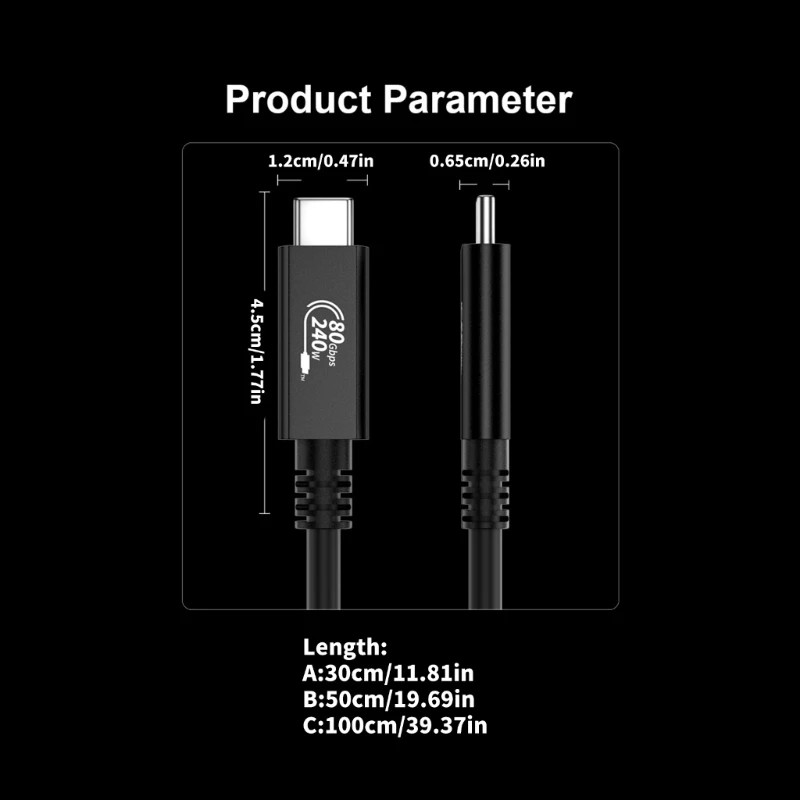  240W USB C Charging Cable 80Gbps Type C Data Cord with PVC Support 5K
