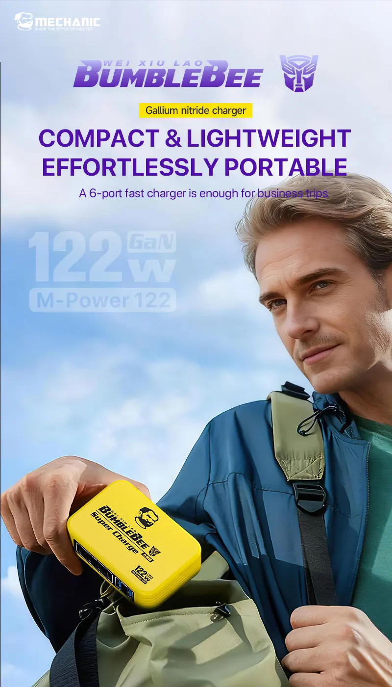 MECHANIC M-Power 122 122W GaN Fast Charger 6-Port USB-C PD QC Charging Station for iPhone Android Laptop Tablet Travel Charger